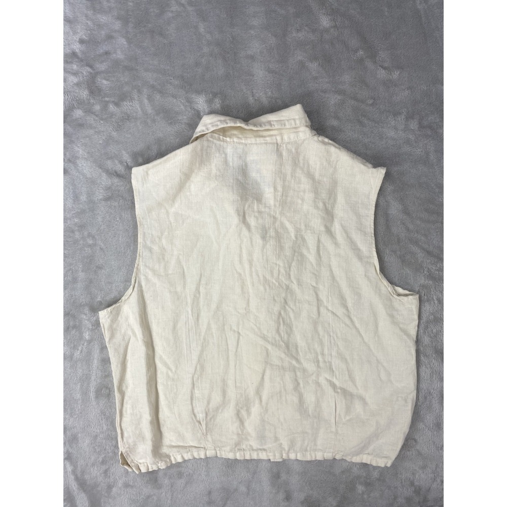 Vintage Sleeveless Shirt Womens XL Linen Blend Mix Chix 90s Y2K Collared Button - Picture 8 of 9